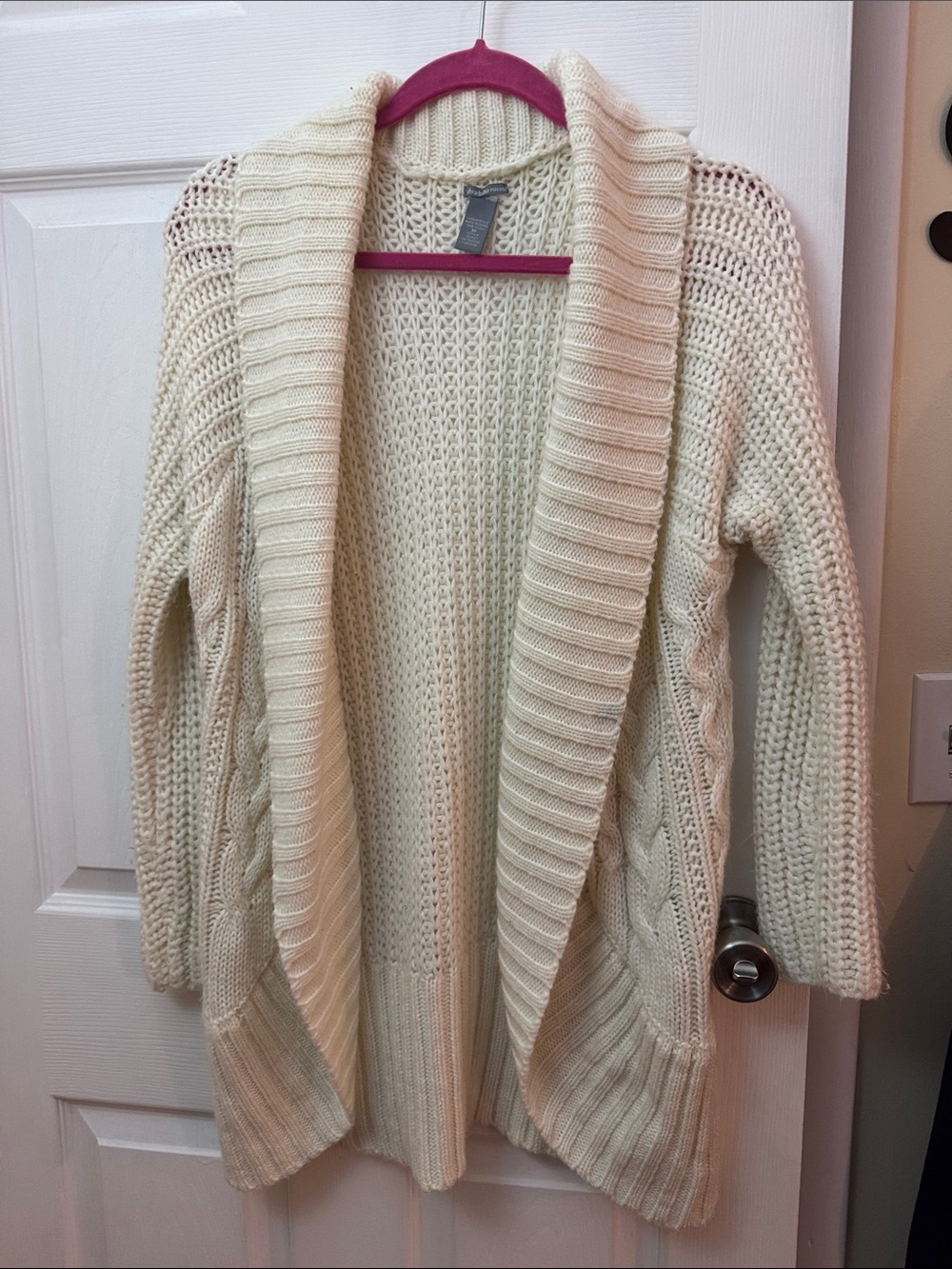 Charlotte Russe Cream Cable Open-Front Cardigan